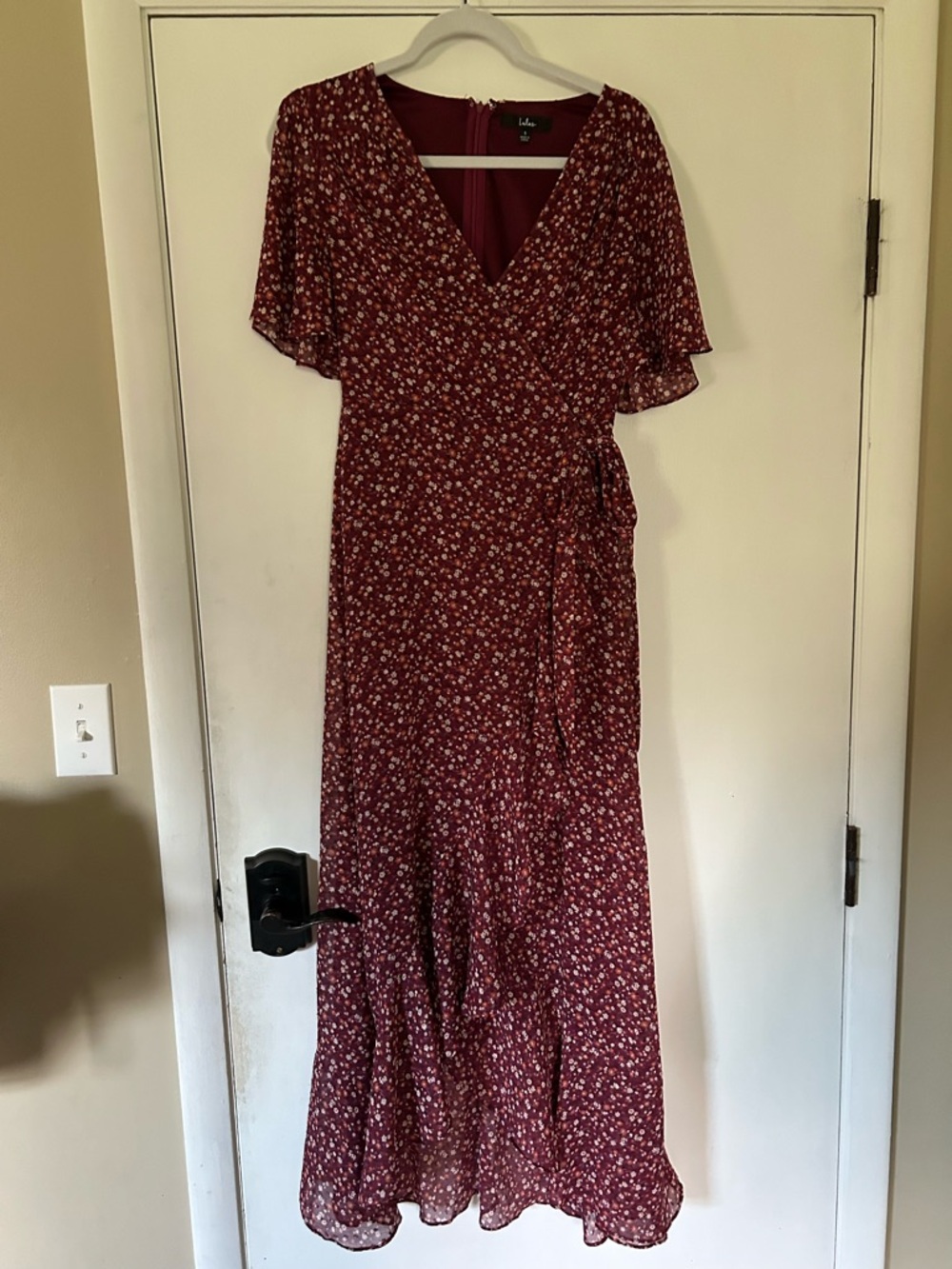 Lulu's Wine Floral Wrap Maxi Dress
